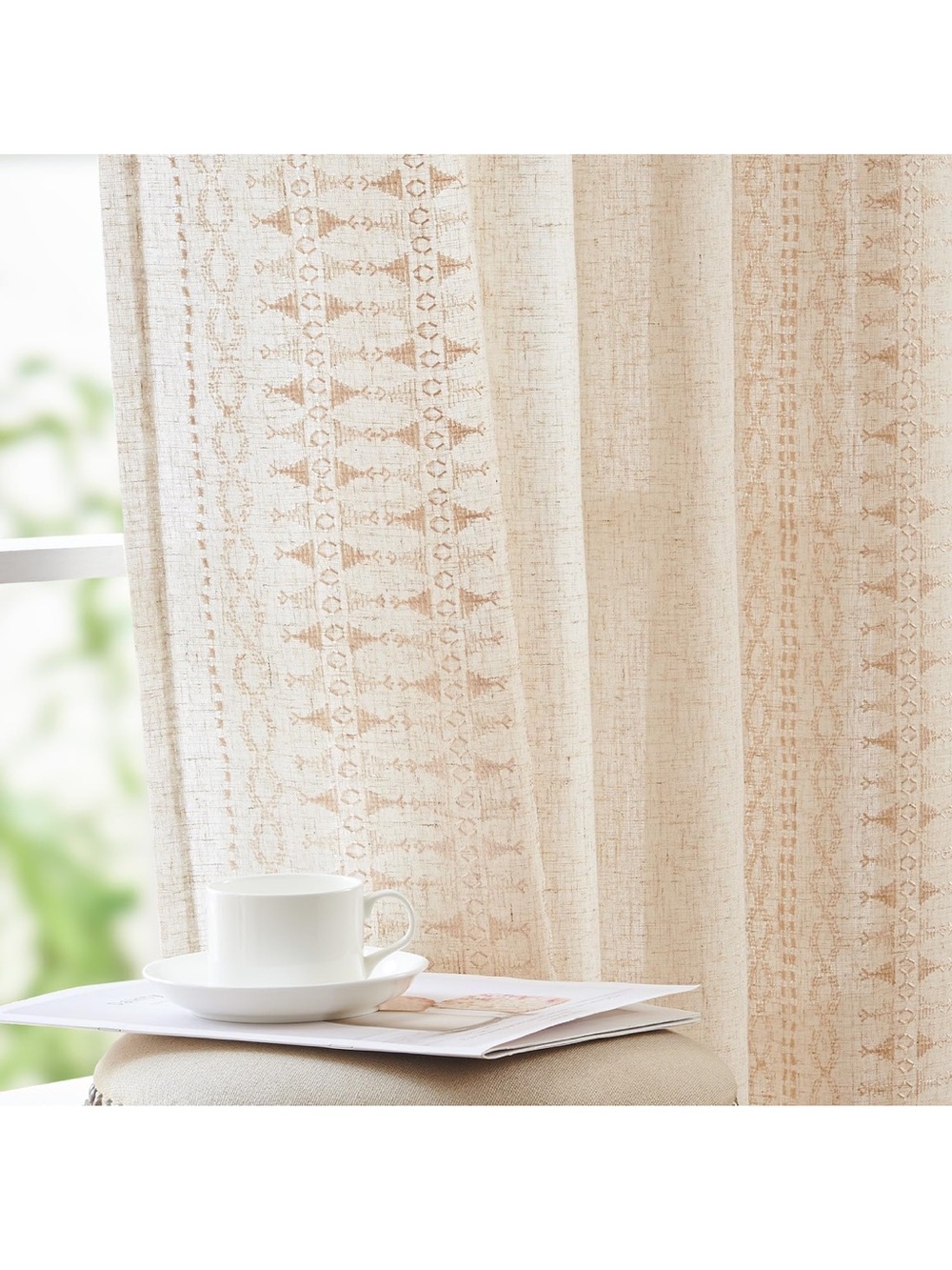 Neutral Beige Patterned Curtain Panel - Picture 2 of 7